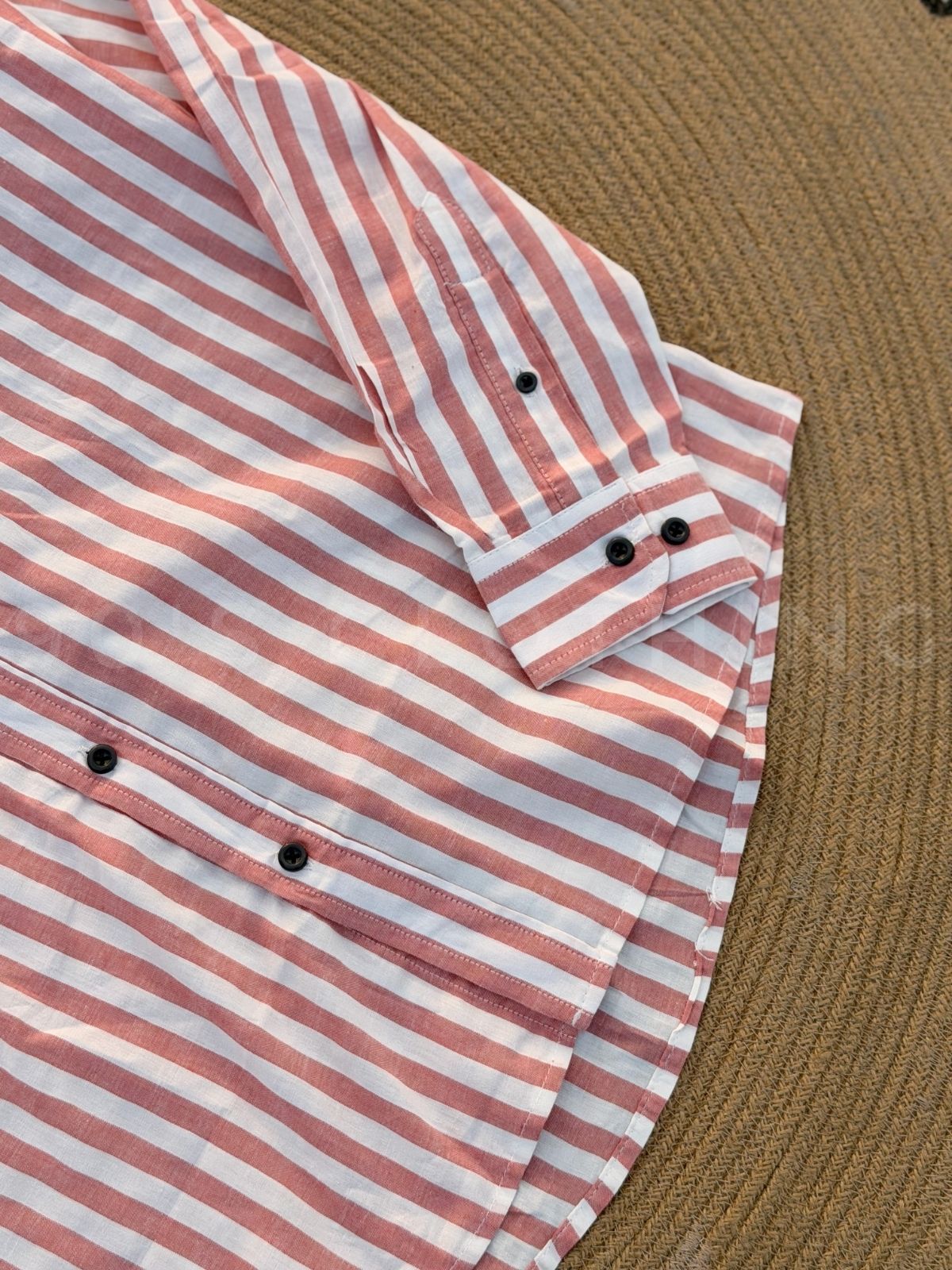 Vertical Peach Striped Casual Full sleeve shirt