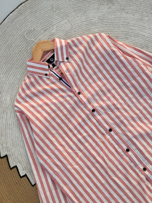 Vertical Peach Striped Casual Full sleeve shirt
