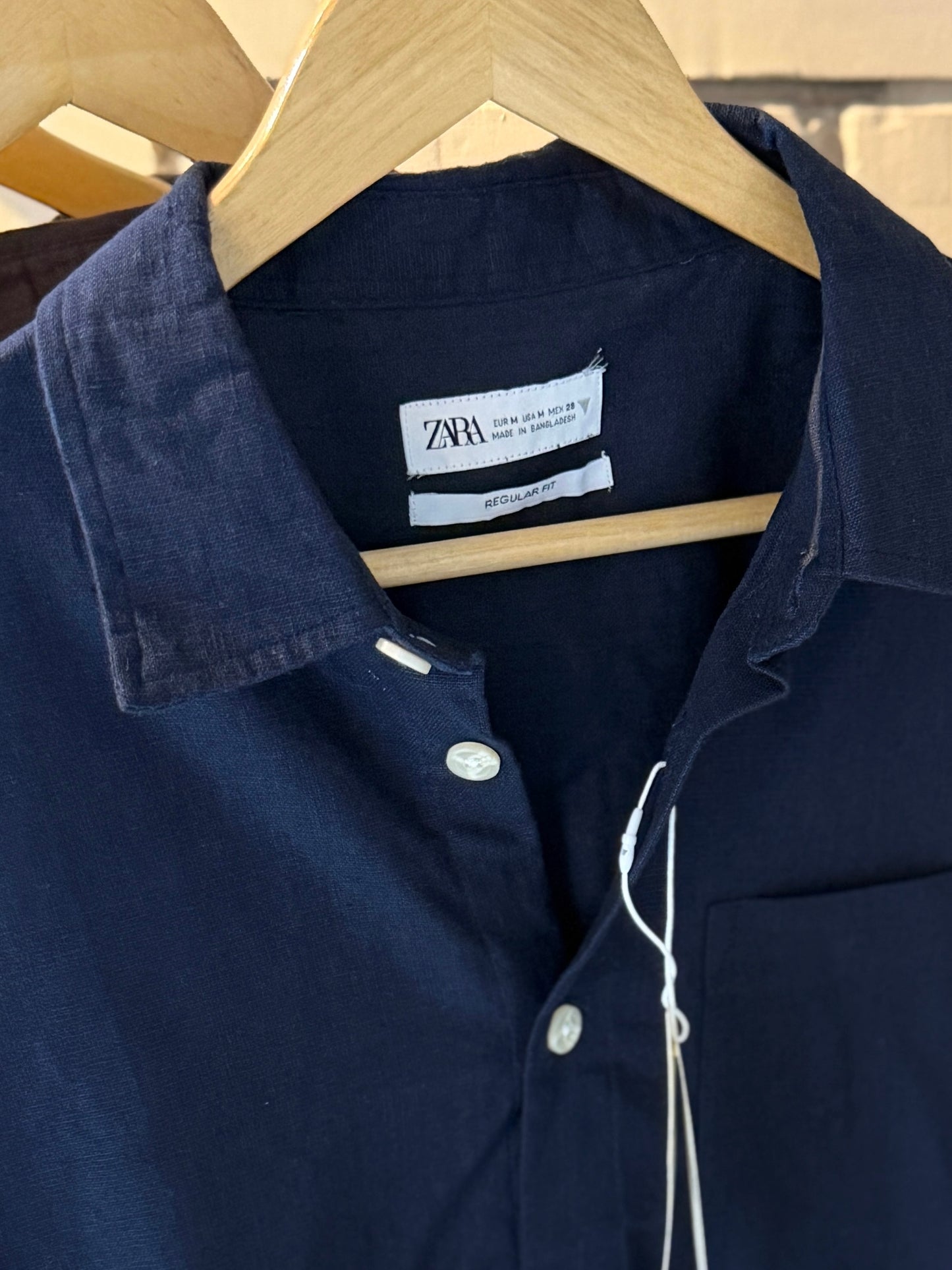Linen-Blend Navy blue Boxy Shirt