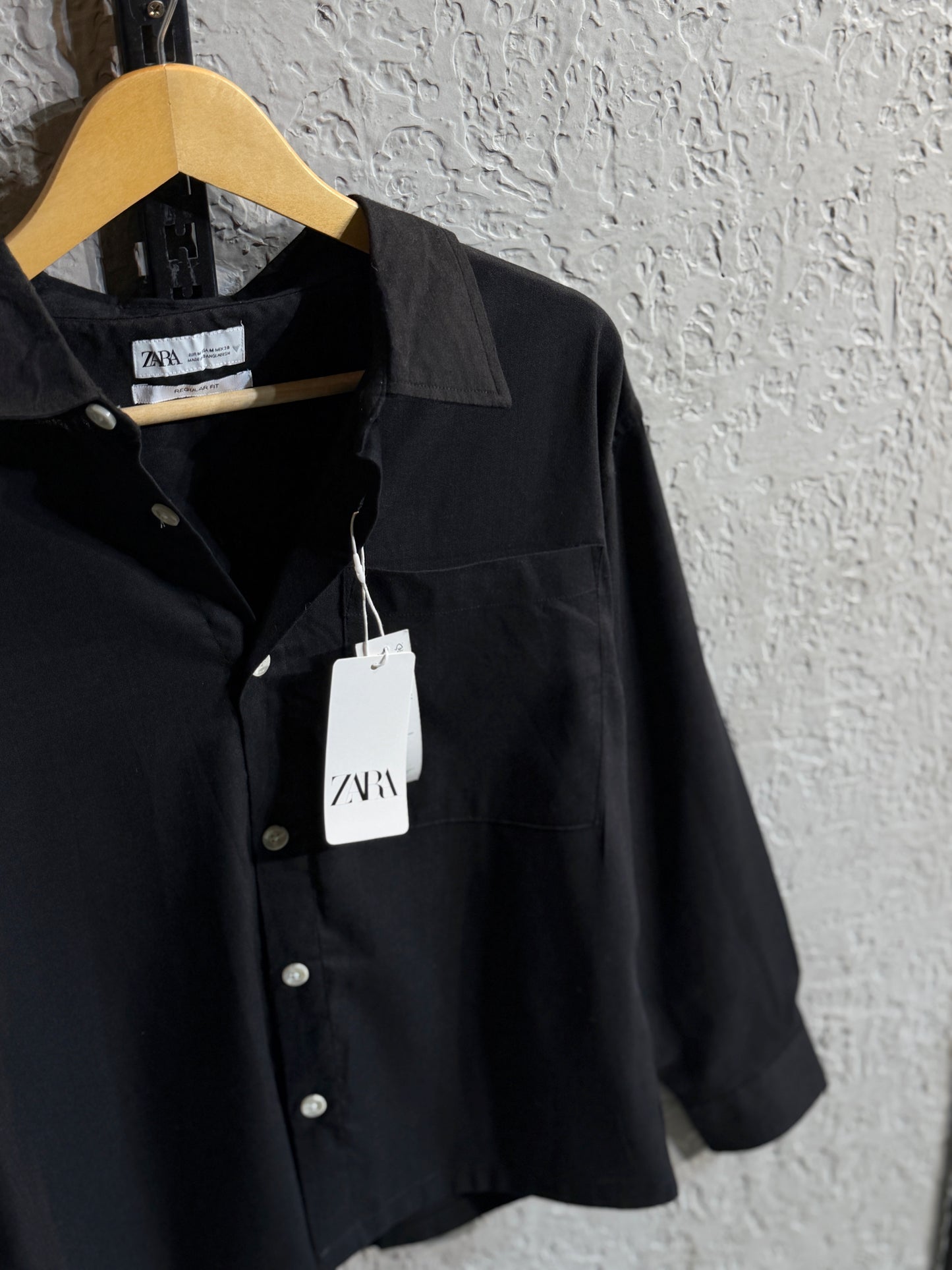 Linen-Blend Black Boxy Shirt