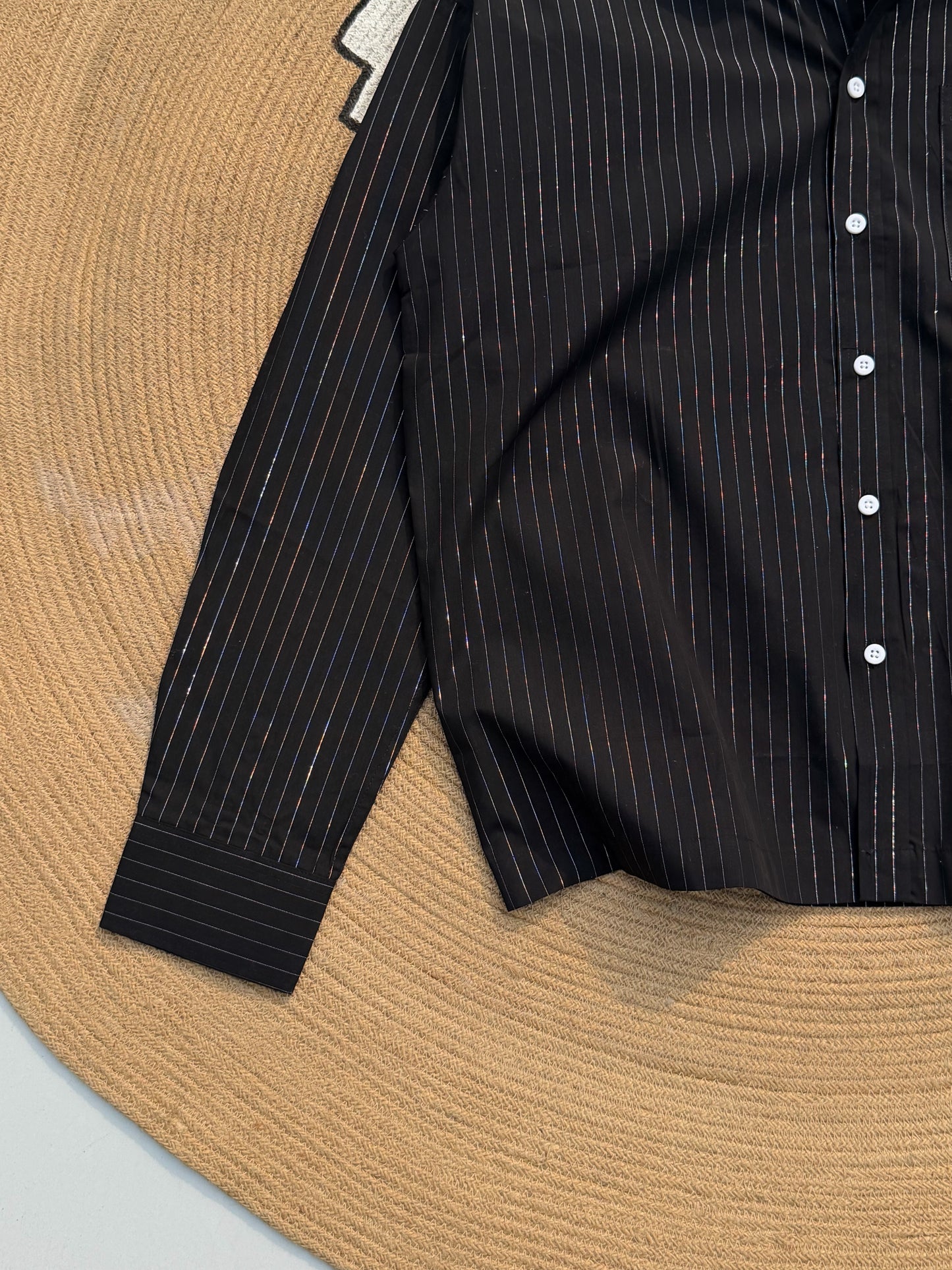 Premium Textured Pinstripe Black Stripe Boxy Shirt