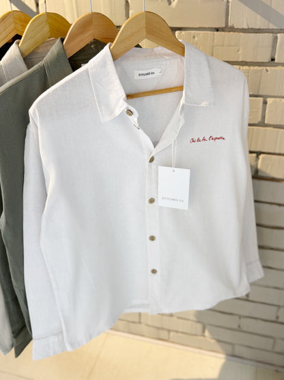 Embroidery White Boxy Shirt
