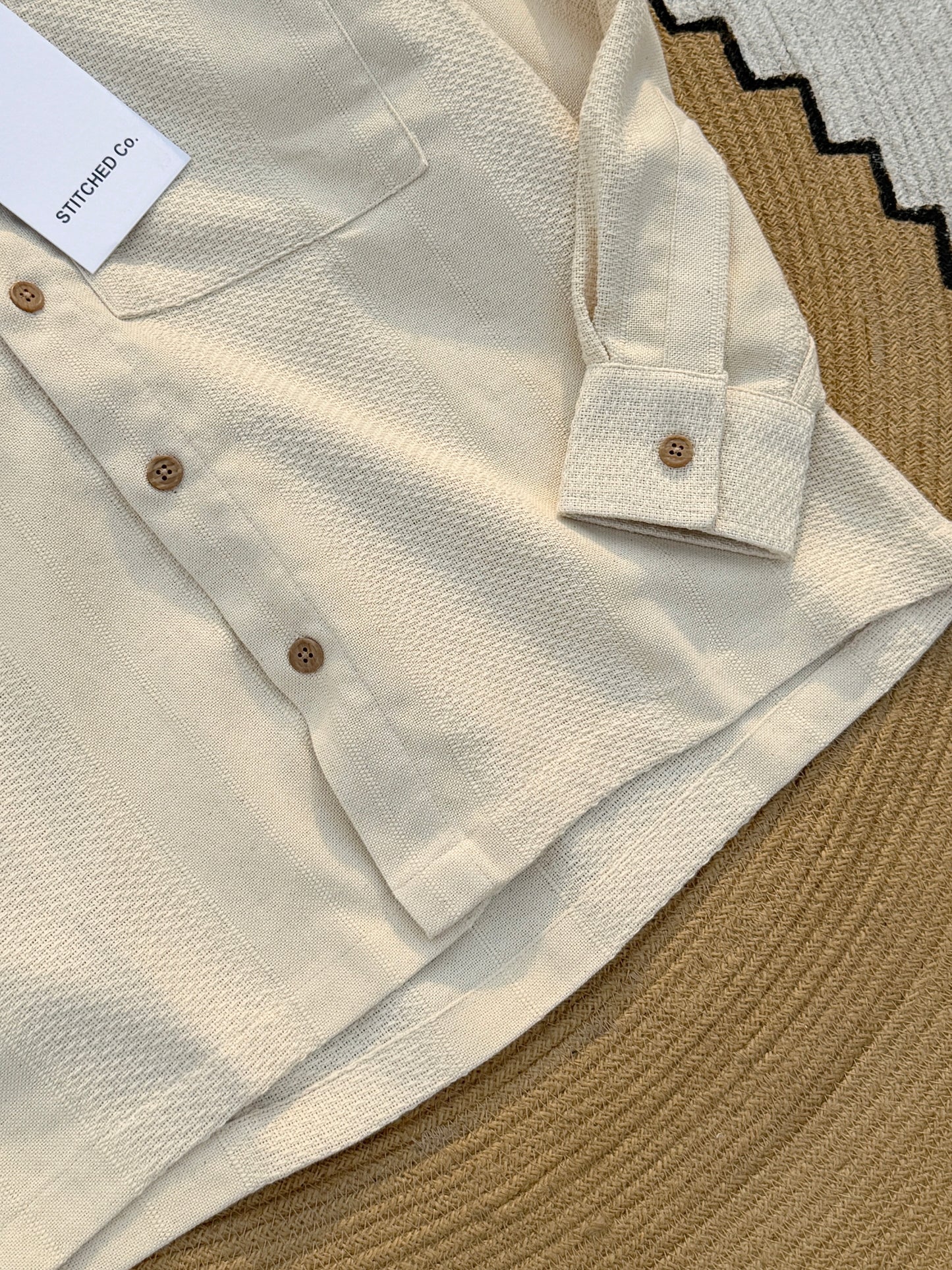 Fancy Textured Off-White Boxy Shirt