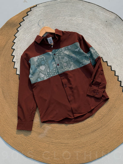 Paisley Panel Shirt Terracotta Full sleeve shirt