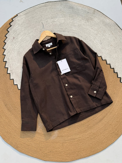 Fancy Textured Dark Coffee Boxy Shirt