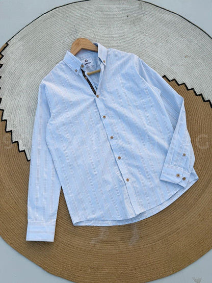 Vertical Powder Blue Striped Casual Full sleeve shirt