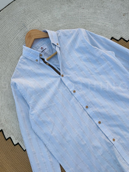 Vertical Powder Blue Striped Casual Full sleeve shirt