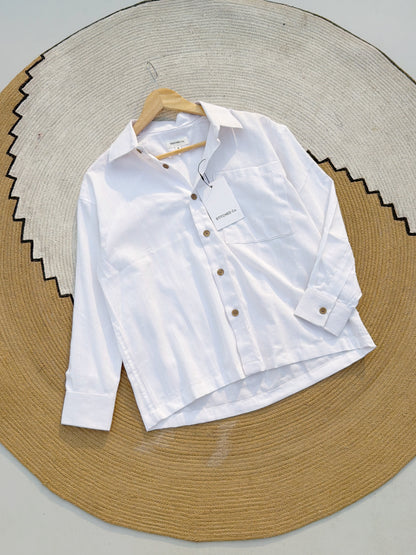 Fancy Textured White Boxy Shirt