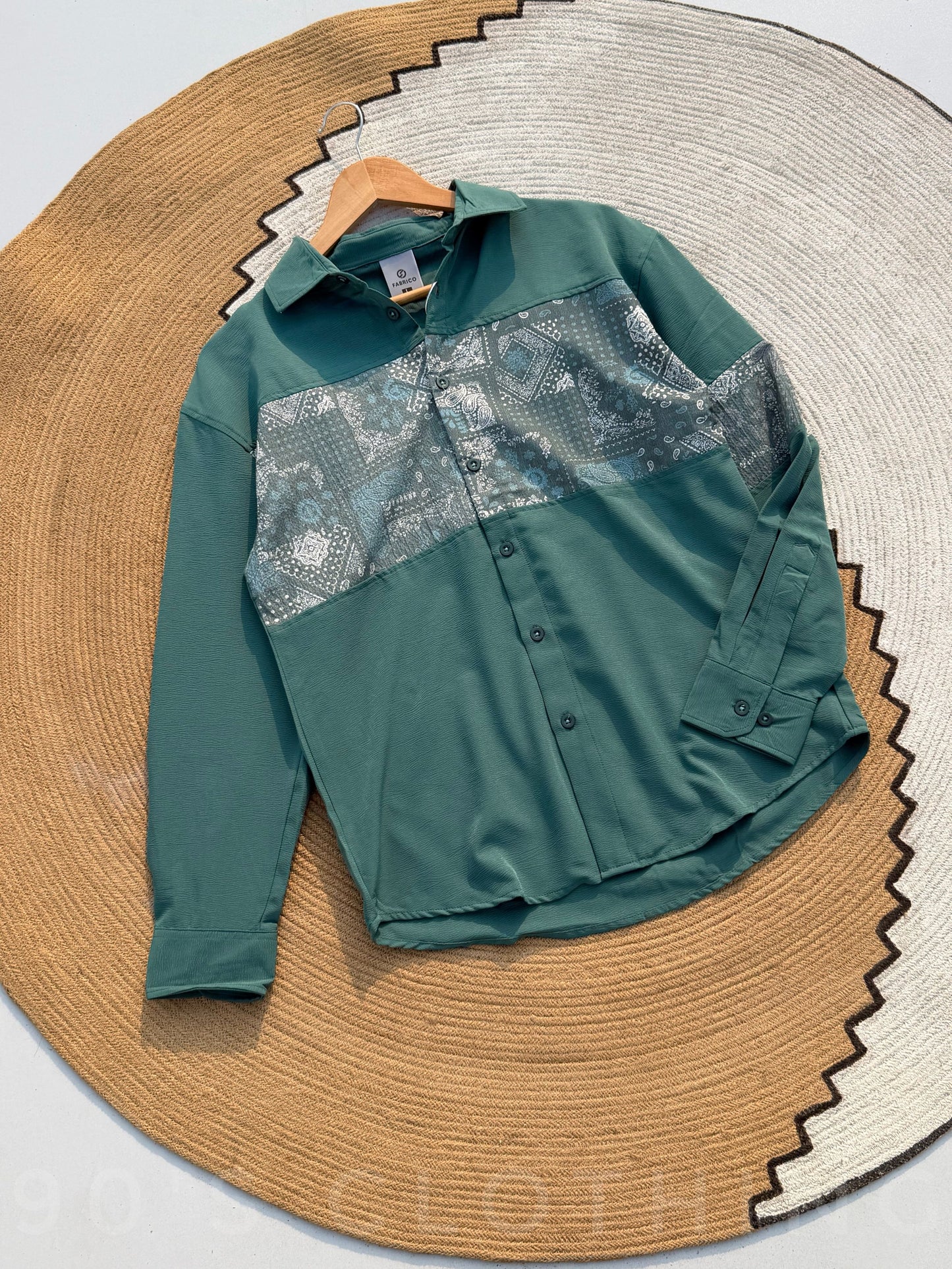 Paisley Panel Shirt Teal Green Full sleeve shirt