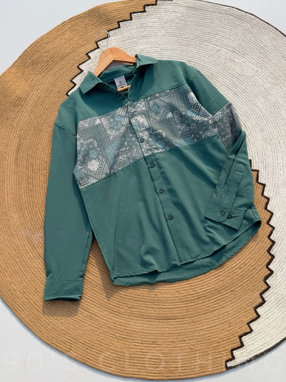 Paisley Panel Shirt Teal Green Full sleeve shirt