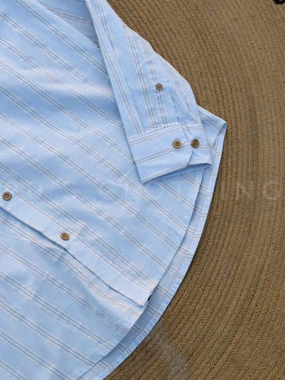 Vertical Powder Blue Striped Casual Full sleeve shirt
