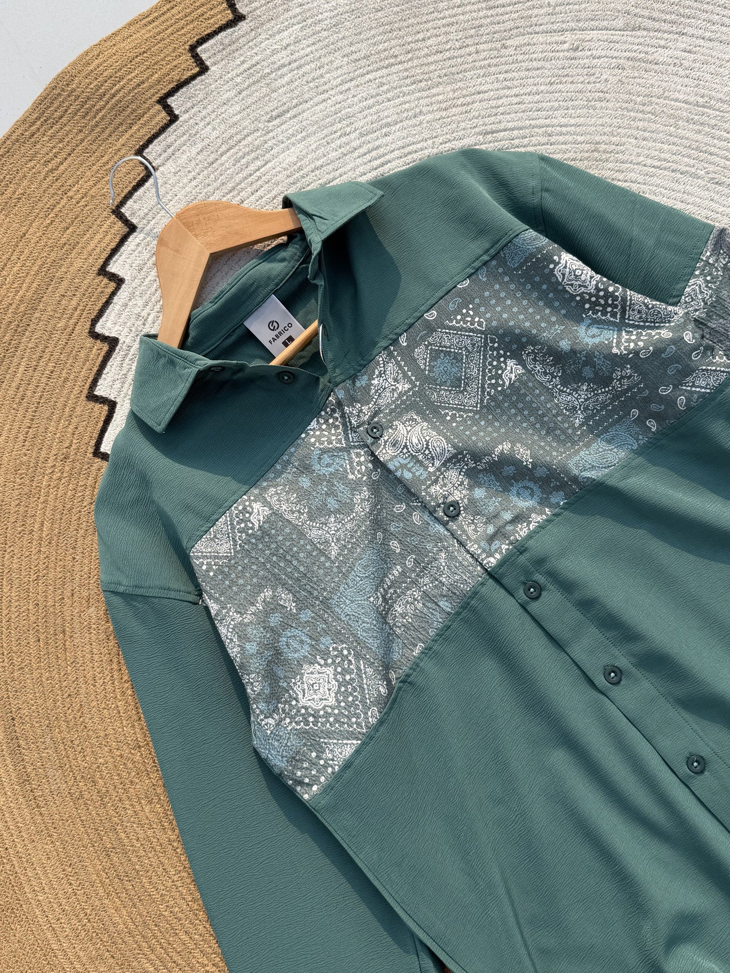 Paisley Panel Shirt Teal Green Full sleeve shirt