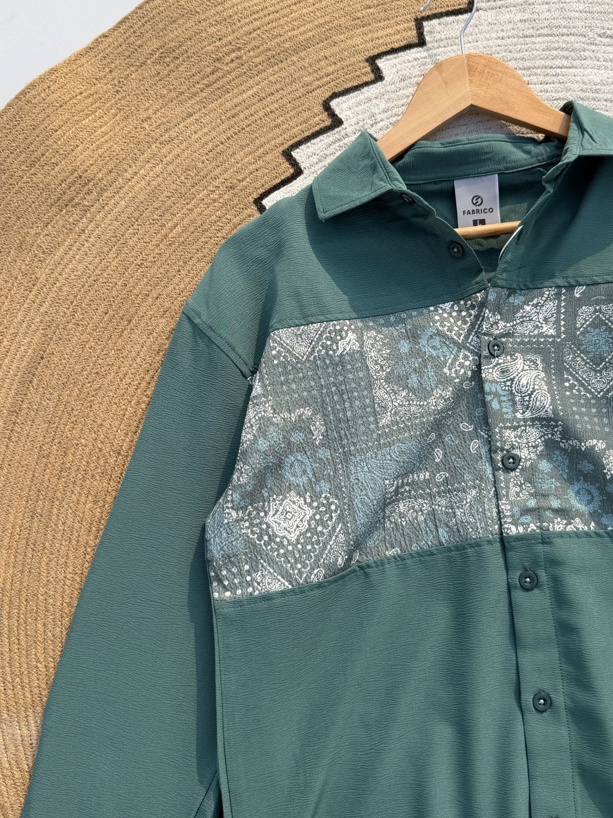 Paisley Panel Shirt Teal Green Full sleeve shirt