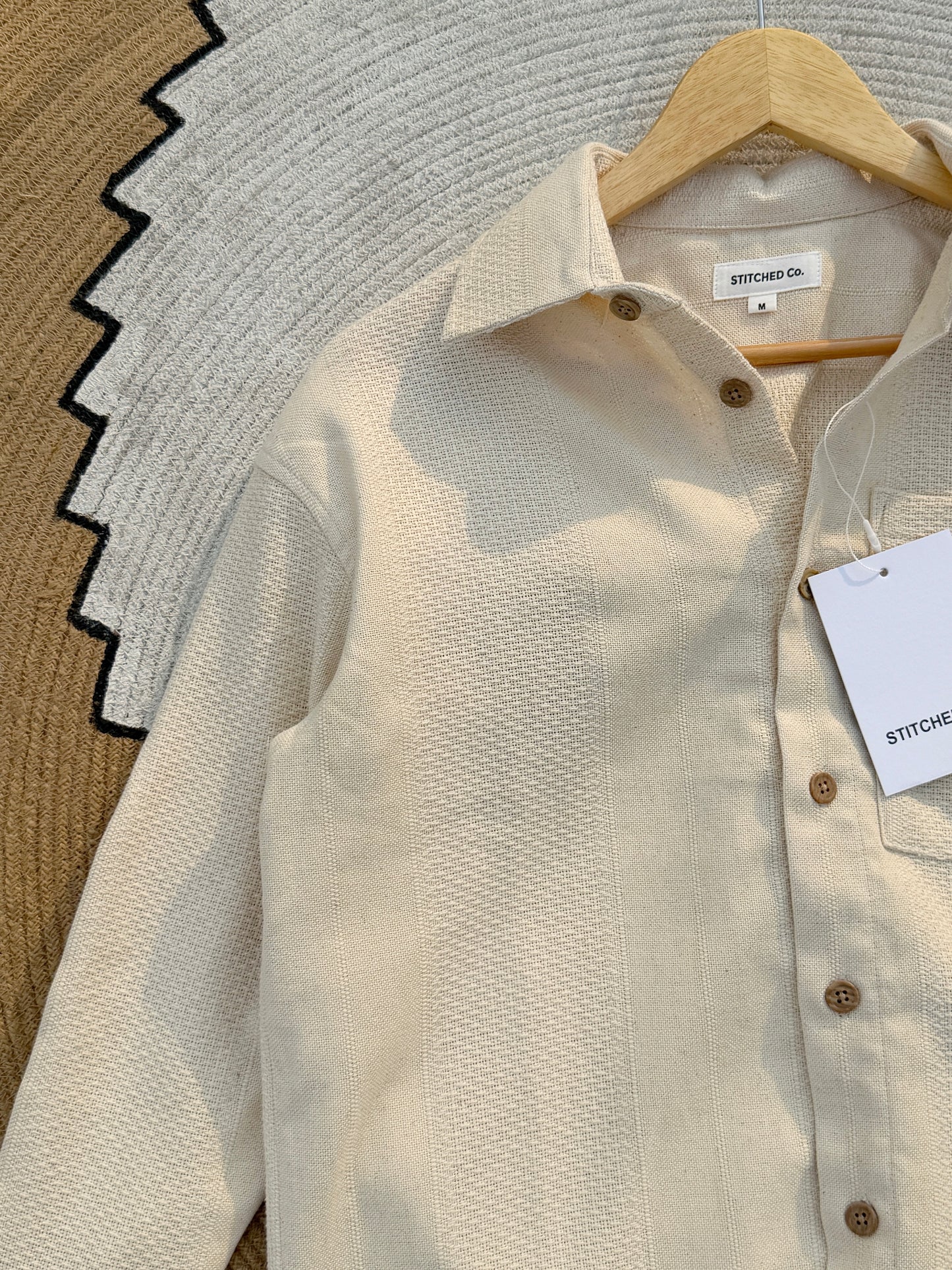 Fancy Textured Off-White Boxy Shirt
