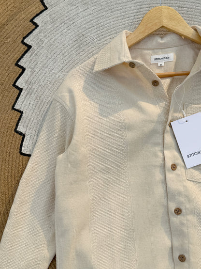 Fancy Textured Off-White Boxy Shirt