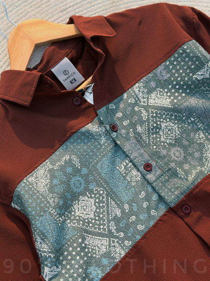 Paisley Panel Shirt Terracotta Full sleeve shirt
