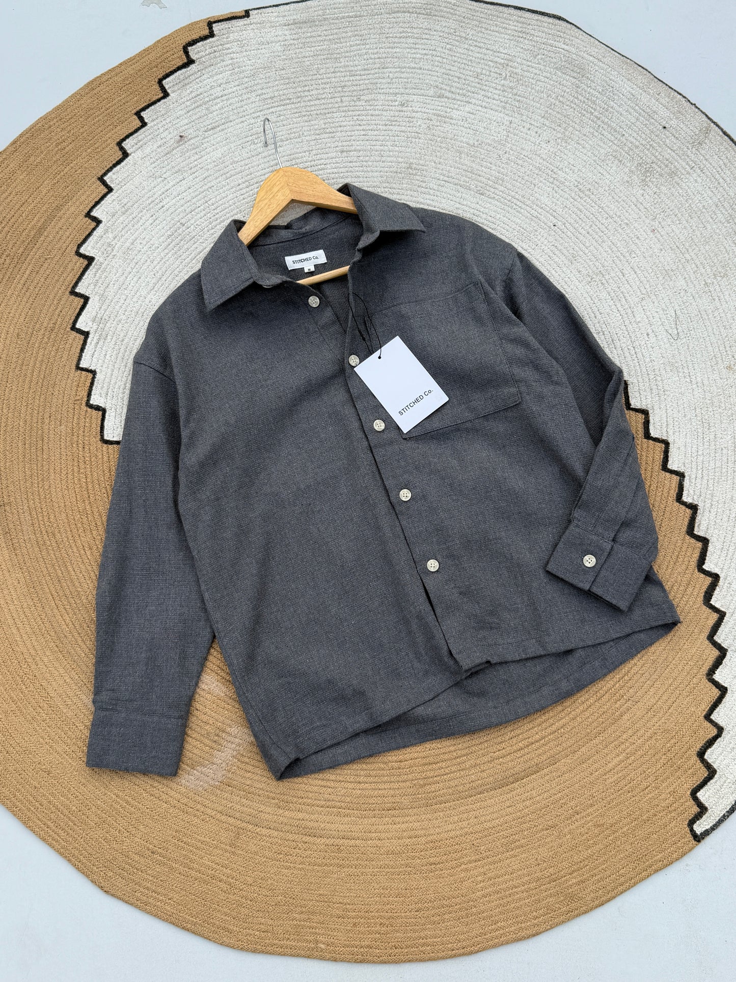 Fancy Textured Dark Ash Boxy Shirt