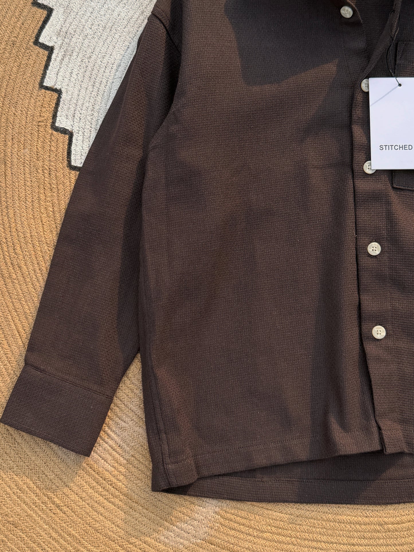 Fancy Textured Dark Coffee Boxy Shirt