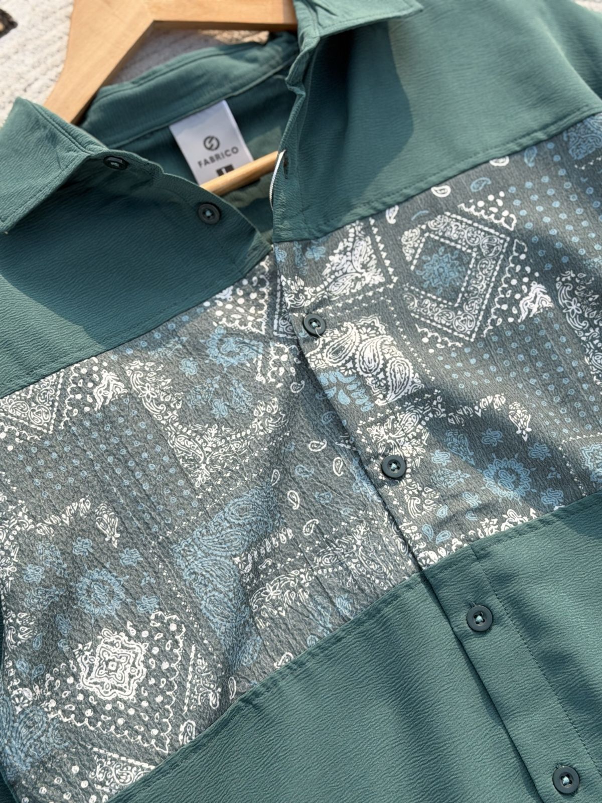 Paisley Panel Shirt Teal Green Full sleeve shirt