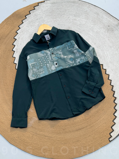 Paisley Panel Shirt Jade Green Full sleeve shirt