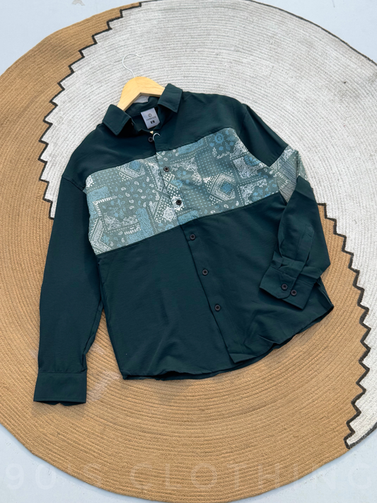 Paisley Panel Shirt Jade Green Full sleeve shirt