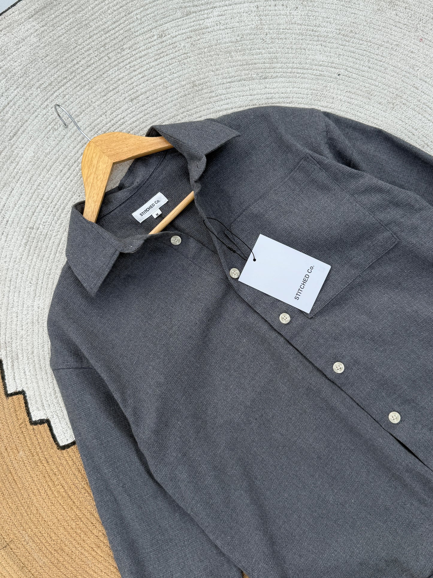 Fancy Textured Dark Ash Boxy Shirt