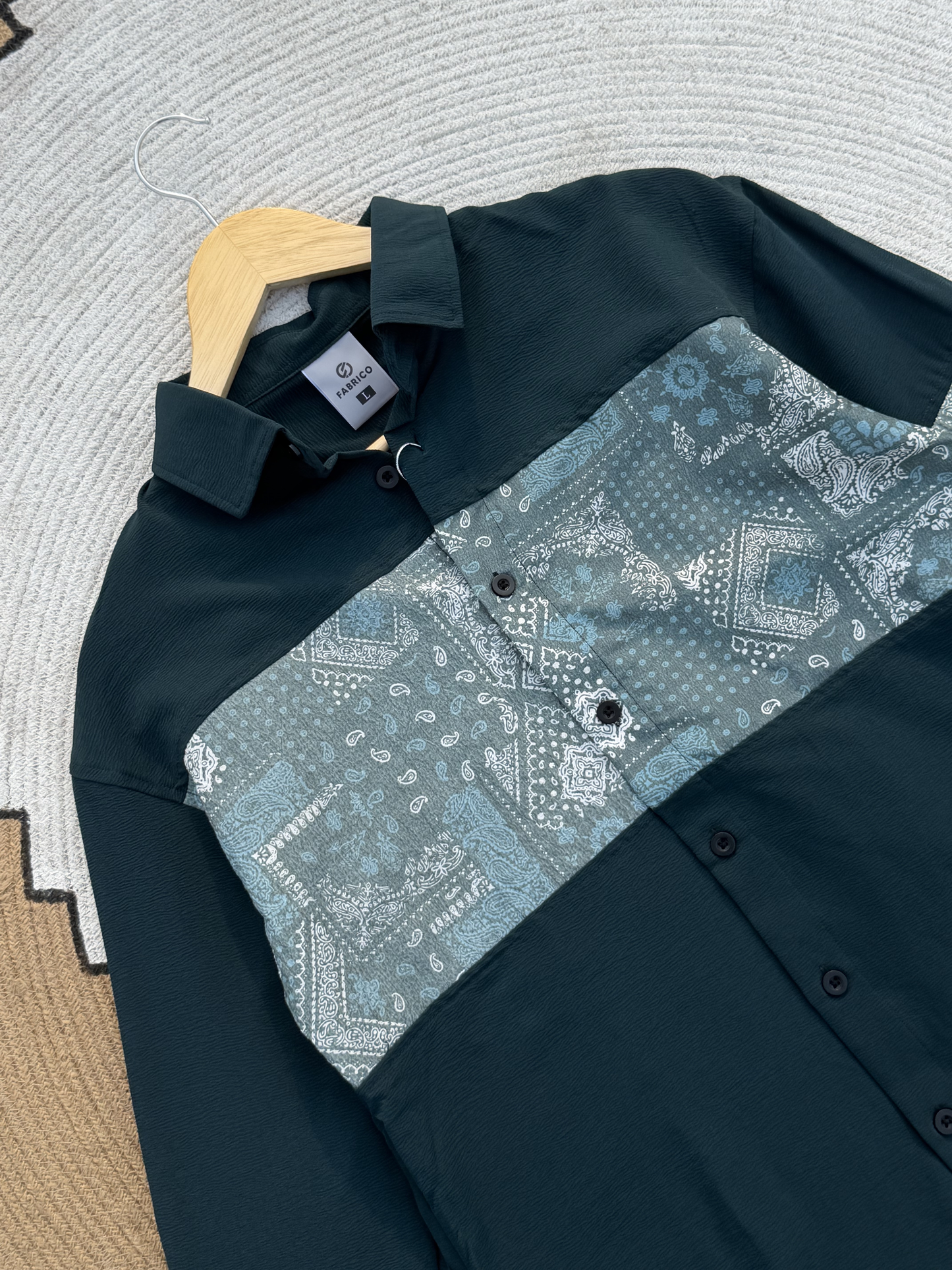 Paisley Panel Shirt Jade Green Full sleeve shirt