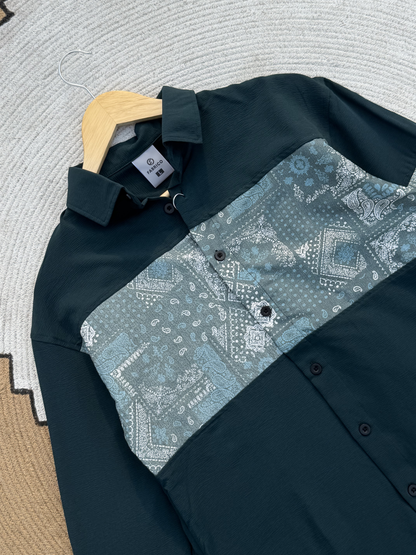 Paisley Panel Shirt Jade Green Full sleeve shirt