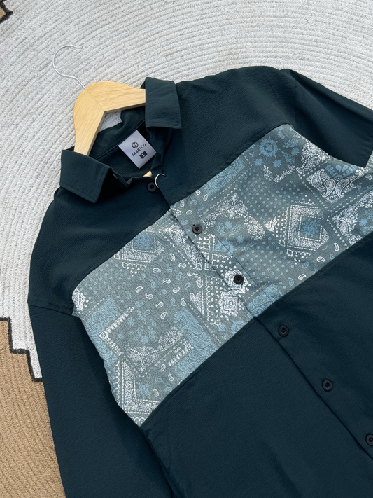 Paisley Panel Shirt Jade Green Full sleeve shirt