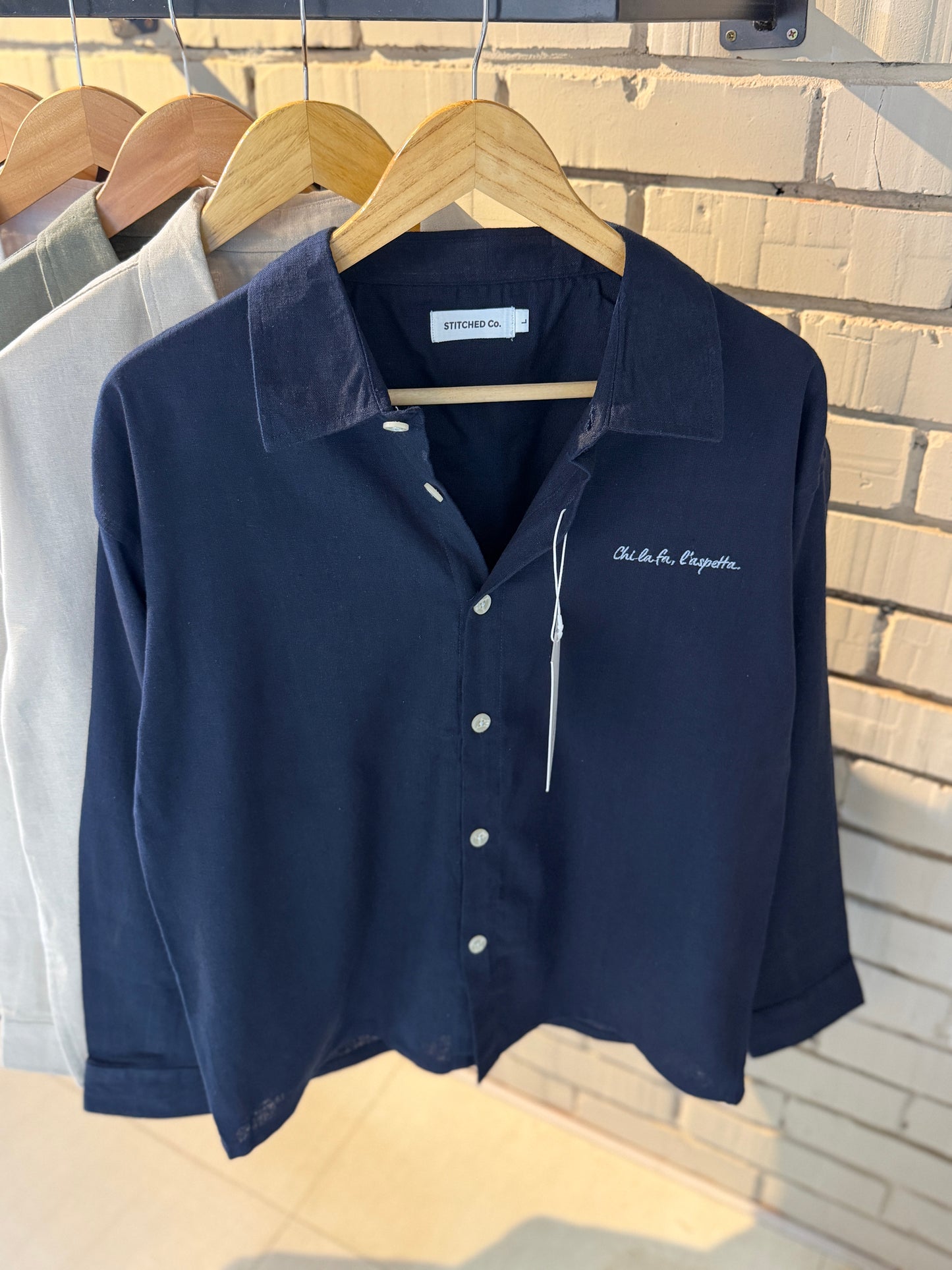 Embroidery Navy blue Boxy Shirt