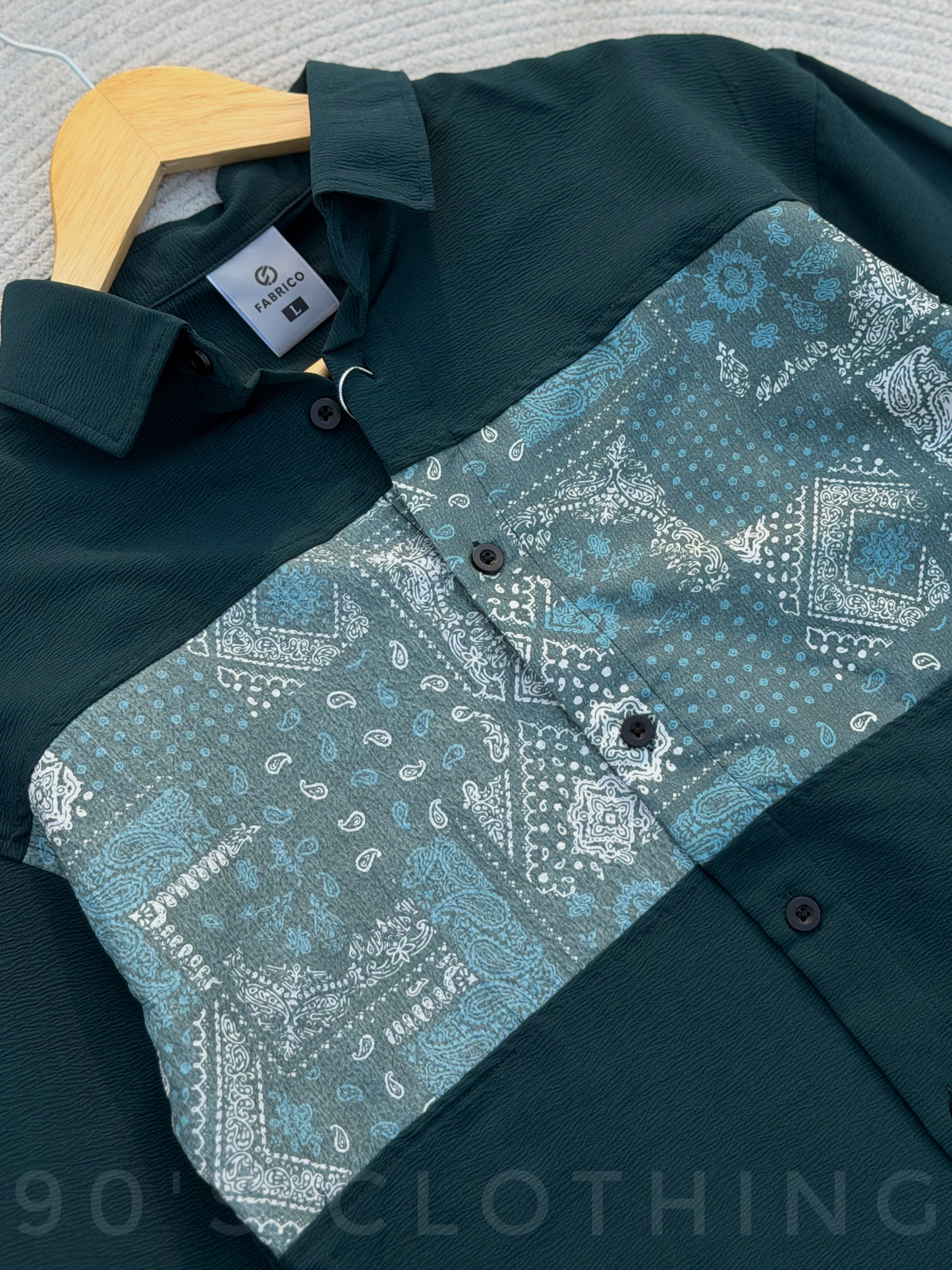 Paisley Panel Shirt Jade Green Full sleeve shirt
