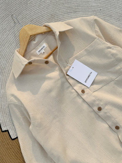 Fancy Textured Off-White Boxy Shirt