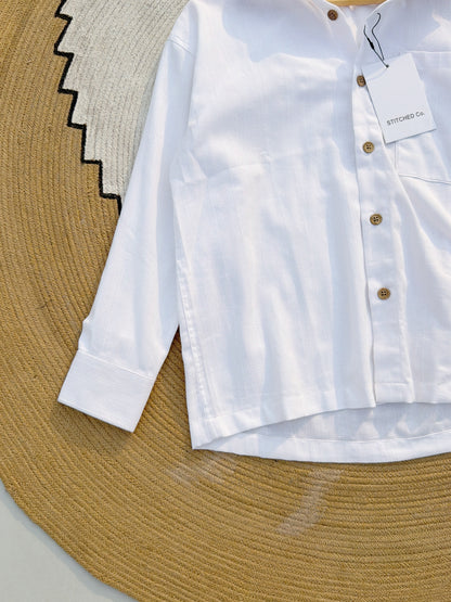 Fancy Textured White Boxy Shirt