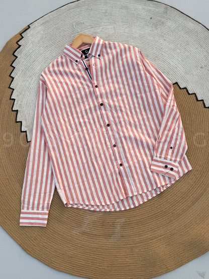 Vertical Peach Striped Casual Full sleeve shirt
