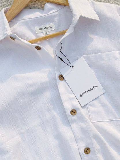 Fancy Textured White Boxy Shirt