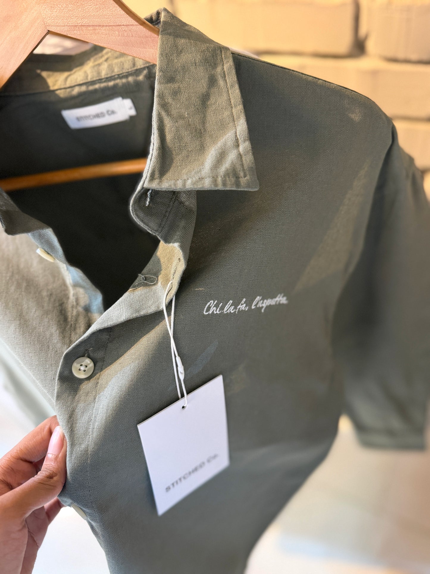Embroidery Olive Boxy Shirt
