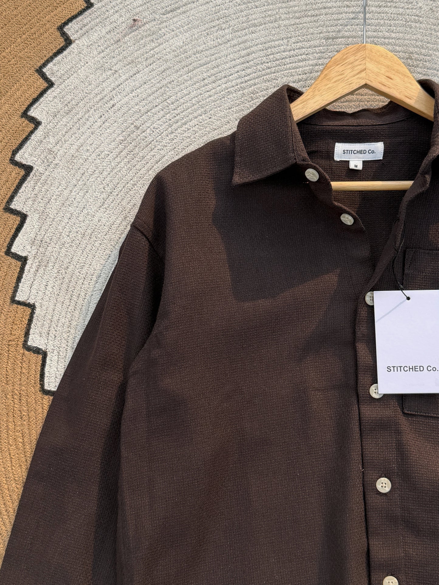 Fancy Textured Dark Coffee Boxy Shirt