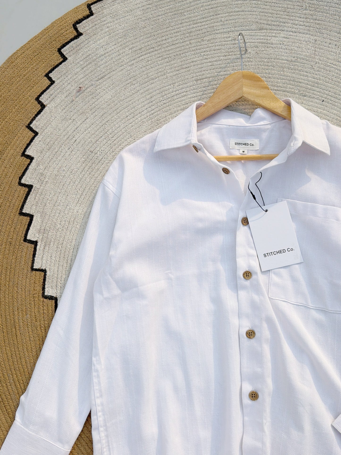 Fancy Textured White Boxy Shirt