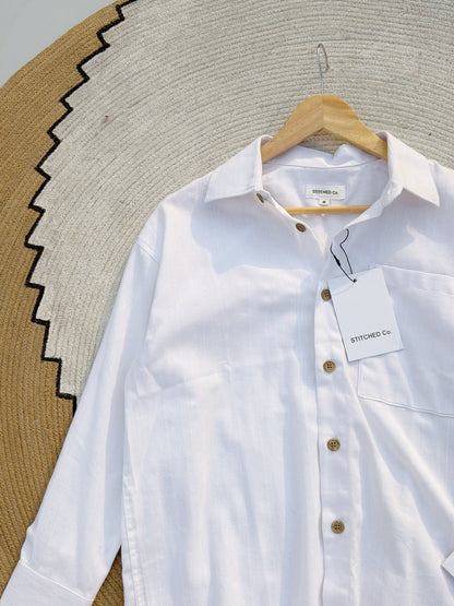 Fancy Textured White Boxy Shirt