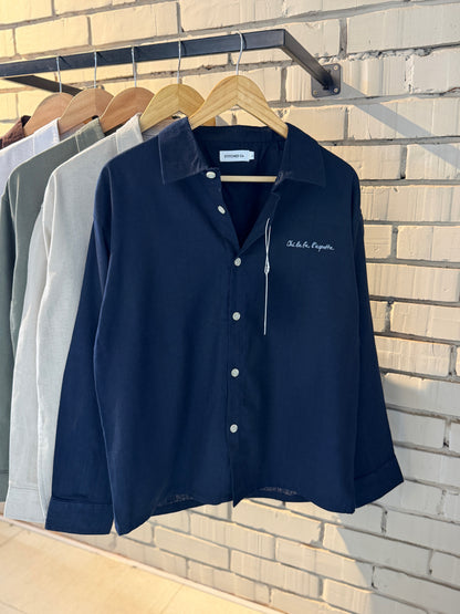 Embroidery Navy blue Boxy Shirt