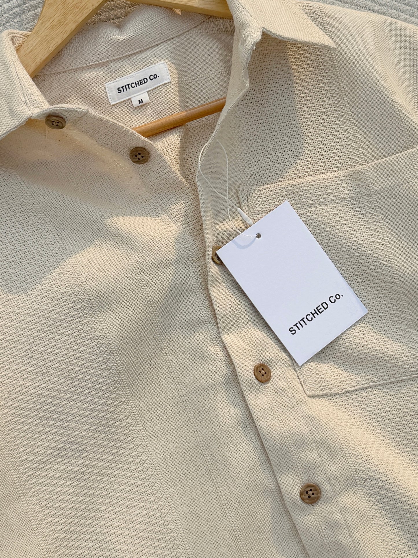 Fancy Textured Off-White Boxy Shirt