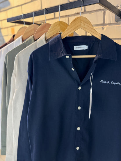Embroidery Navy blue Boxy Shirt