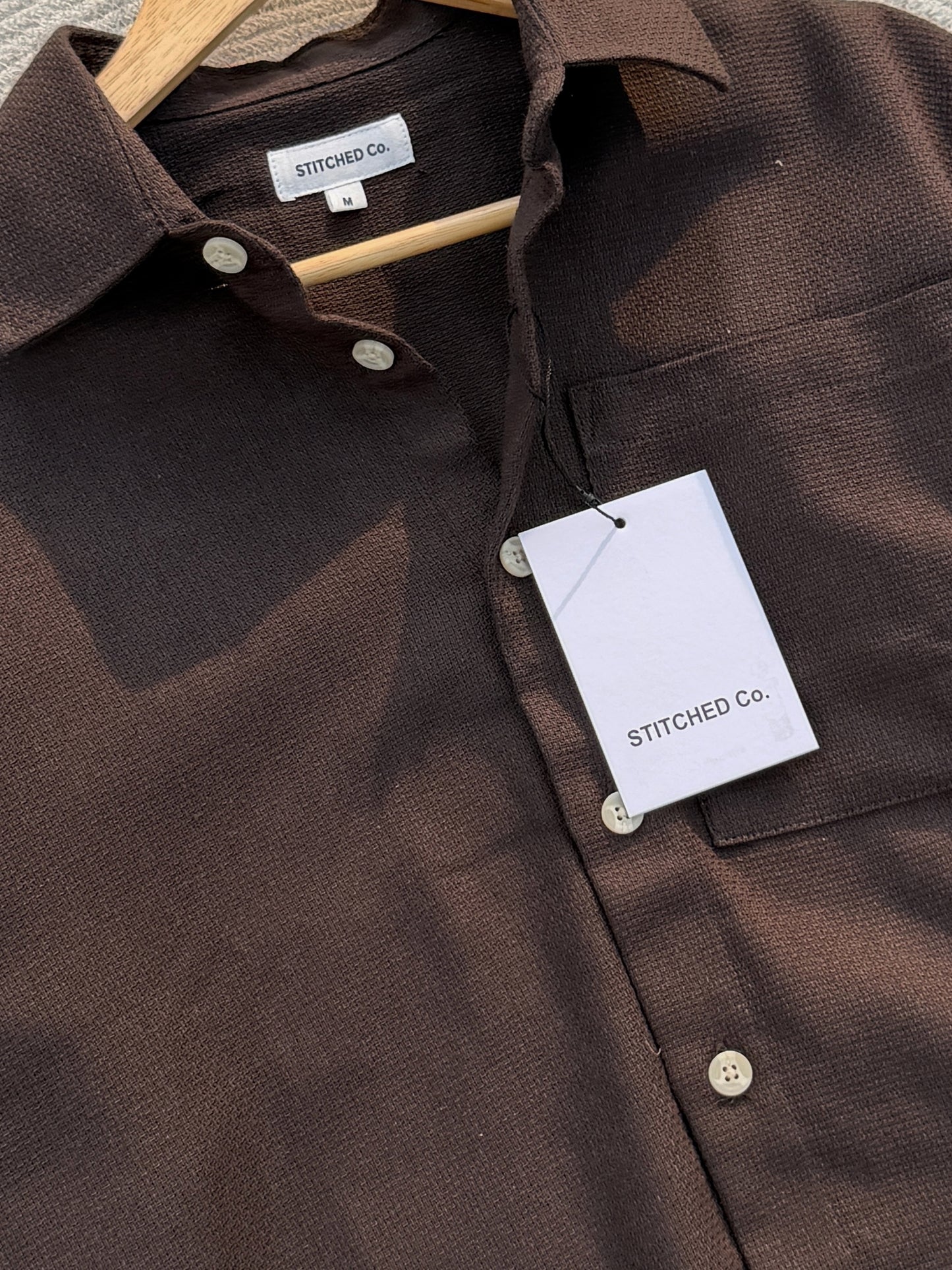 Fancy Textured Dark Coffee Boxy Shirt