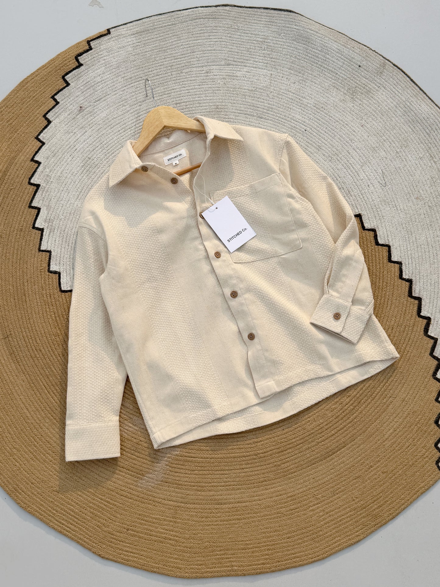 Fancy Textured Off-White Boxy Shirt