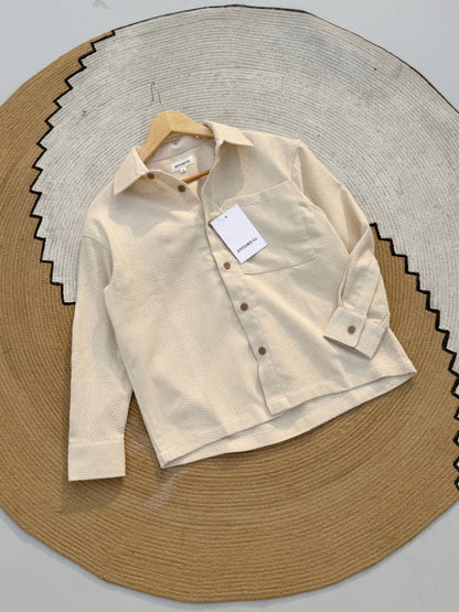 Fancy Textured Off-White Boxy Shirt
