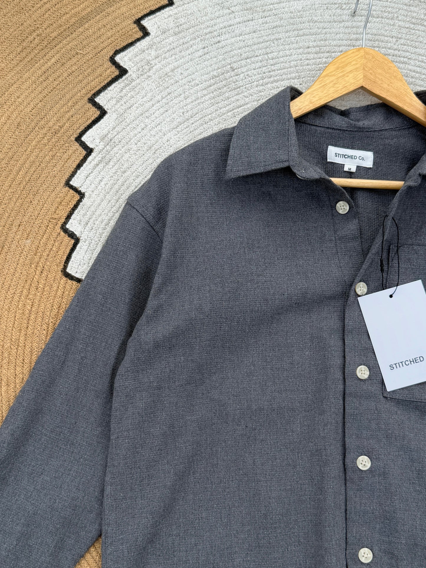 Fancy Textured Dark Ash Boxy Shirt