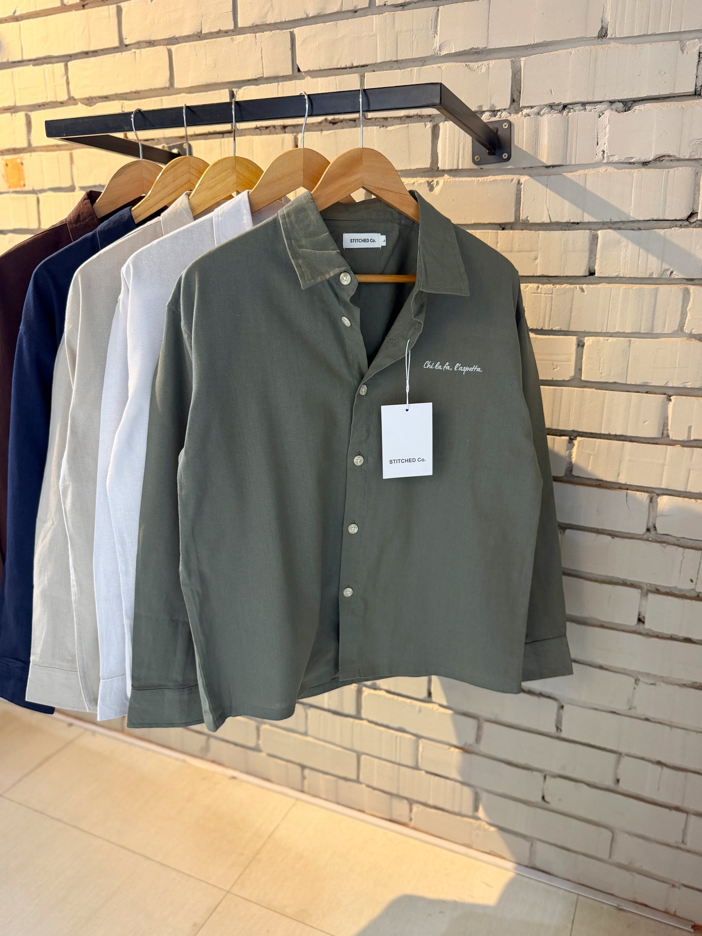 Embroidery Olive Boxy Shirt