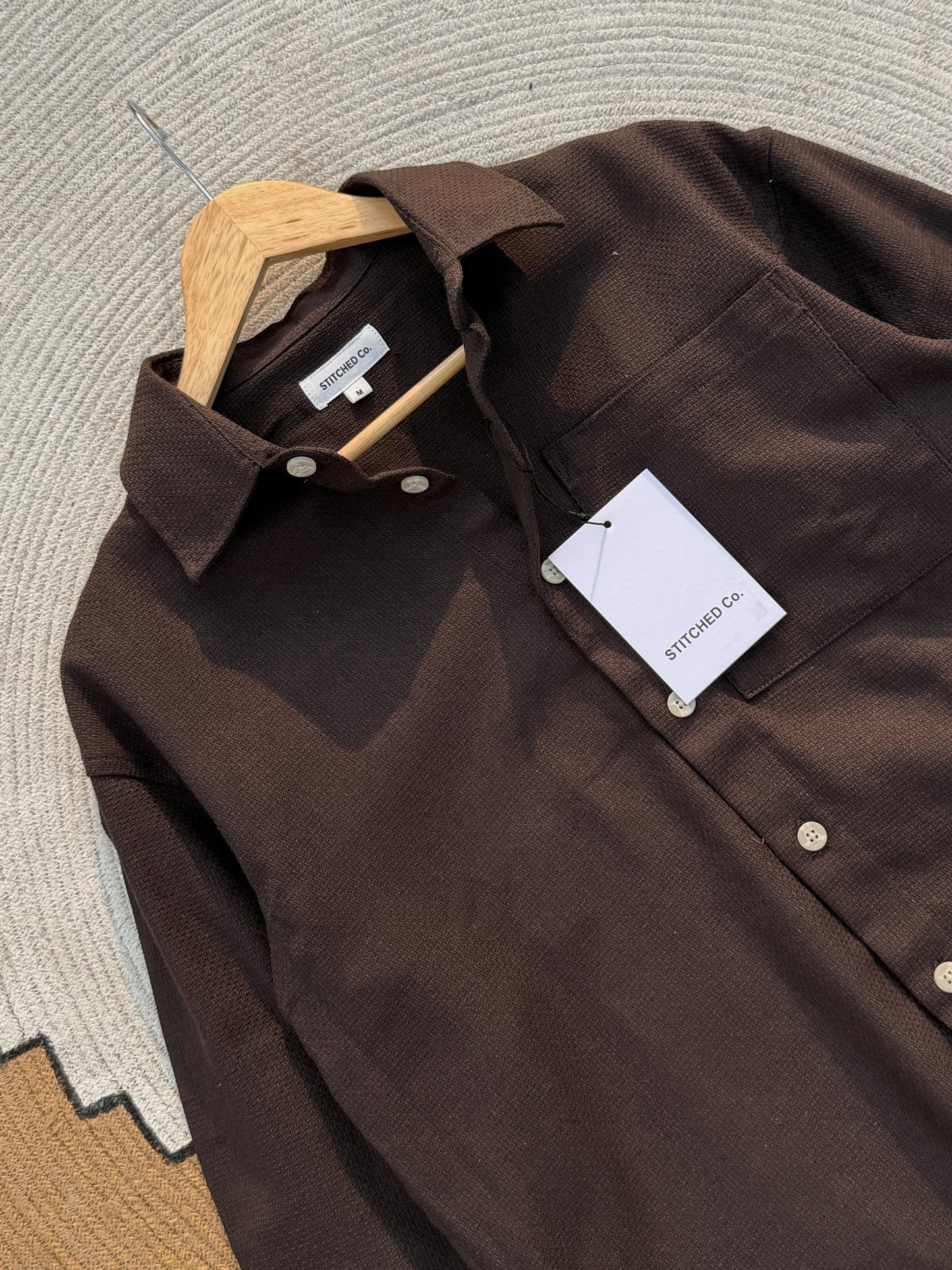 Fancy Textured Dark Coffee Boxy Shirt