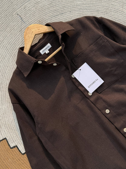 Fancy Textured Dark Coffee Boxy Shirt
