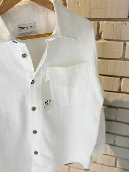 Linen-Blend White Boxy Shirt